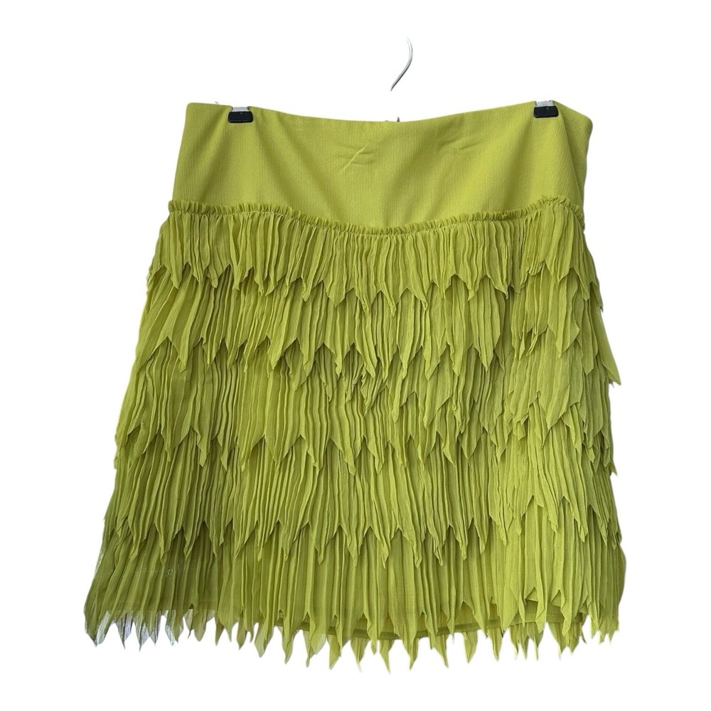 Philosophy Chartreuse Fringe Mini Skirt Size 6 Tiered Flapper Party Y2K Flaw